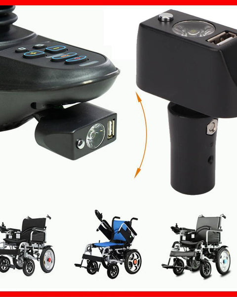 電動車椅子スマートフォンUSB充電器とLEDライト