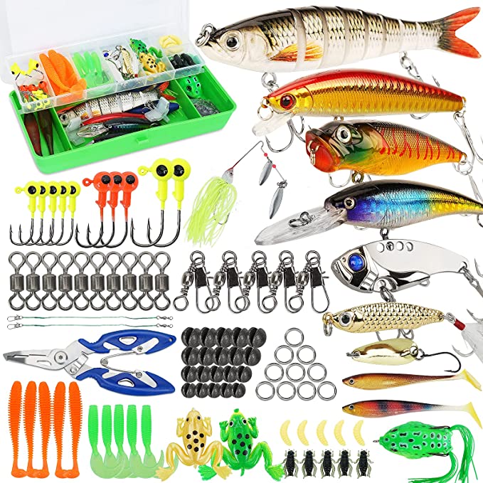 SMMYMGF Fishing Lures Tackle Box Bass Fishing Kit Including Animated Lure,crankbaits,spinnerbaits,soft Plastic Worms, Topwater Lures,Hooks,Saltwater