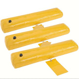 three yellow water flood barrier bags