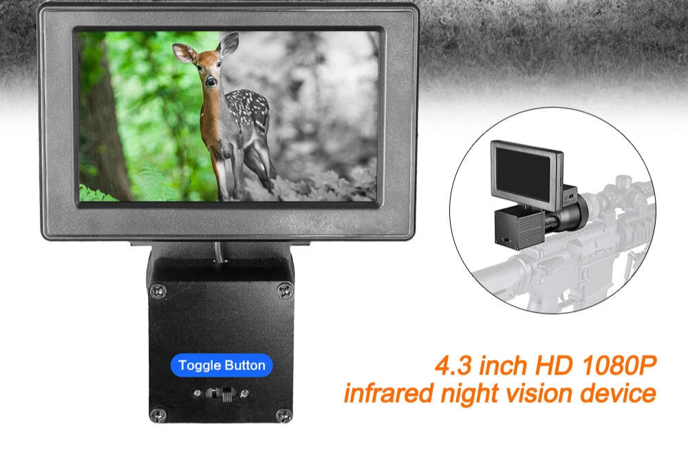 4.3 inch HD 1080P infrared night vision device displaying a deer in a forest with lions in the background.