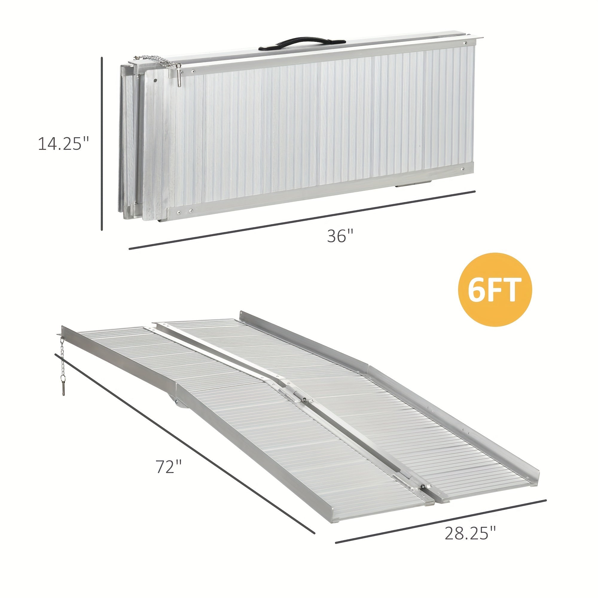 Wheelchair Ramp 6FT, Foldable Aluminum Threshold Ramp with Non-Slip Surface and Handle, 600lbs Weight Capacity, for doorways curbs and up to 2 steps