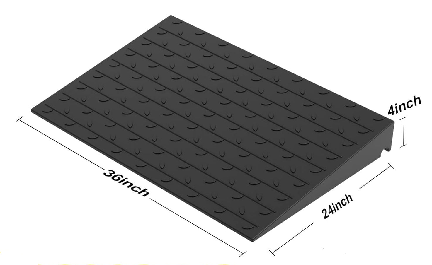 Black rubber mat with dimensions and load capacity information on a white background