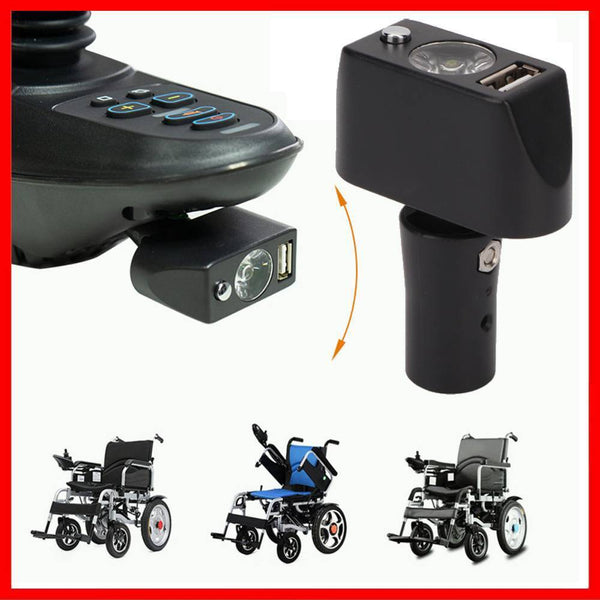 電動車椅子スマートフォンUSB充電器とLEDライト