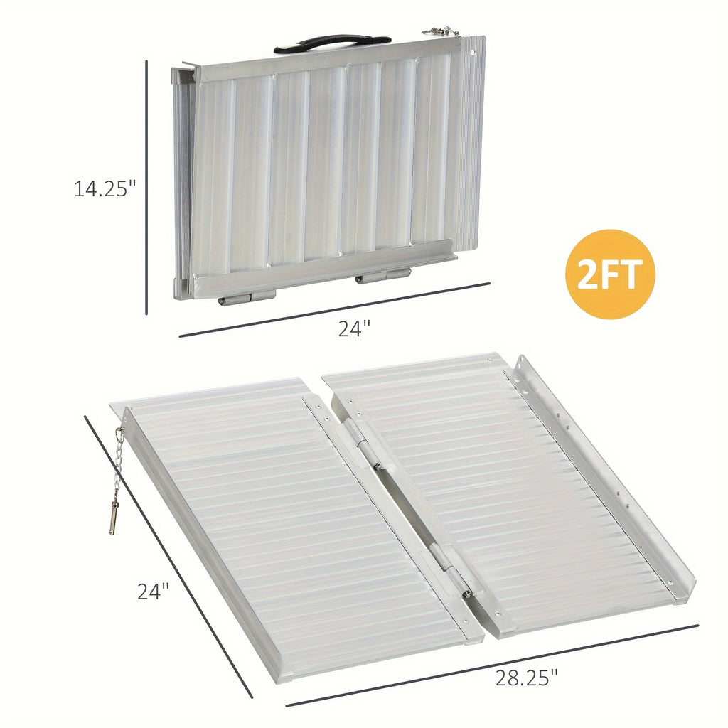 Wheelchair Ramp 2FT Foldable Aluminum Threshold Ramp with Non-Slip Surface and Handle, 700lbs Weight Capacity, Ideal for steps 2" to 4" inches, High quality welded no rivets!