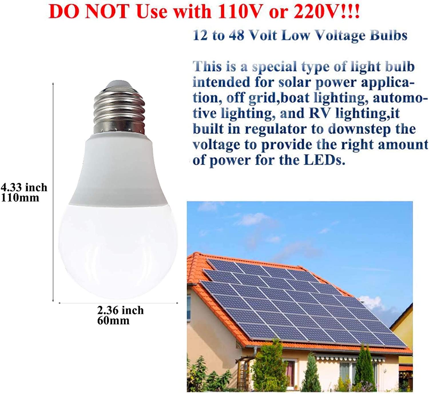 48v DC-Direct 4 Pack LED Bulbs - 10v to 60v for 12v / 24v / 36v / 48v Systems - Inclusive Inc