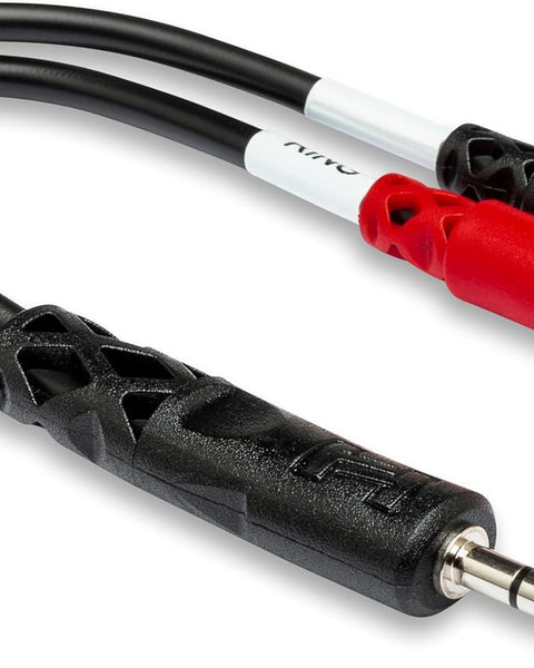 Y Splitter 6" Adapter Wire - 1M2F - One 3.5 mm TRS stereo male plug to two 3.5 mm TSF mono female jacks