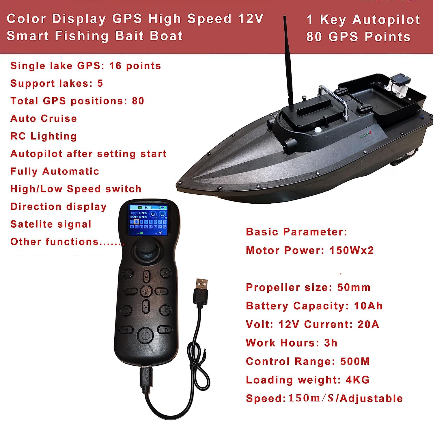 Fish Hunter GPS Autopilot Drone Fishing Boat with Sonar - Depth