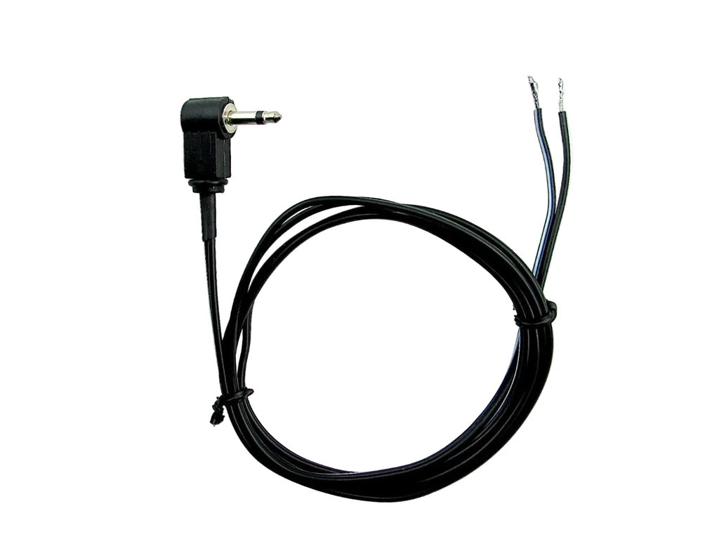 Black 20awg cable with a 90 degree right angle plug on a white background