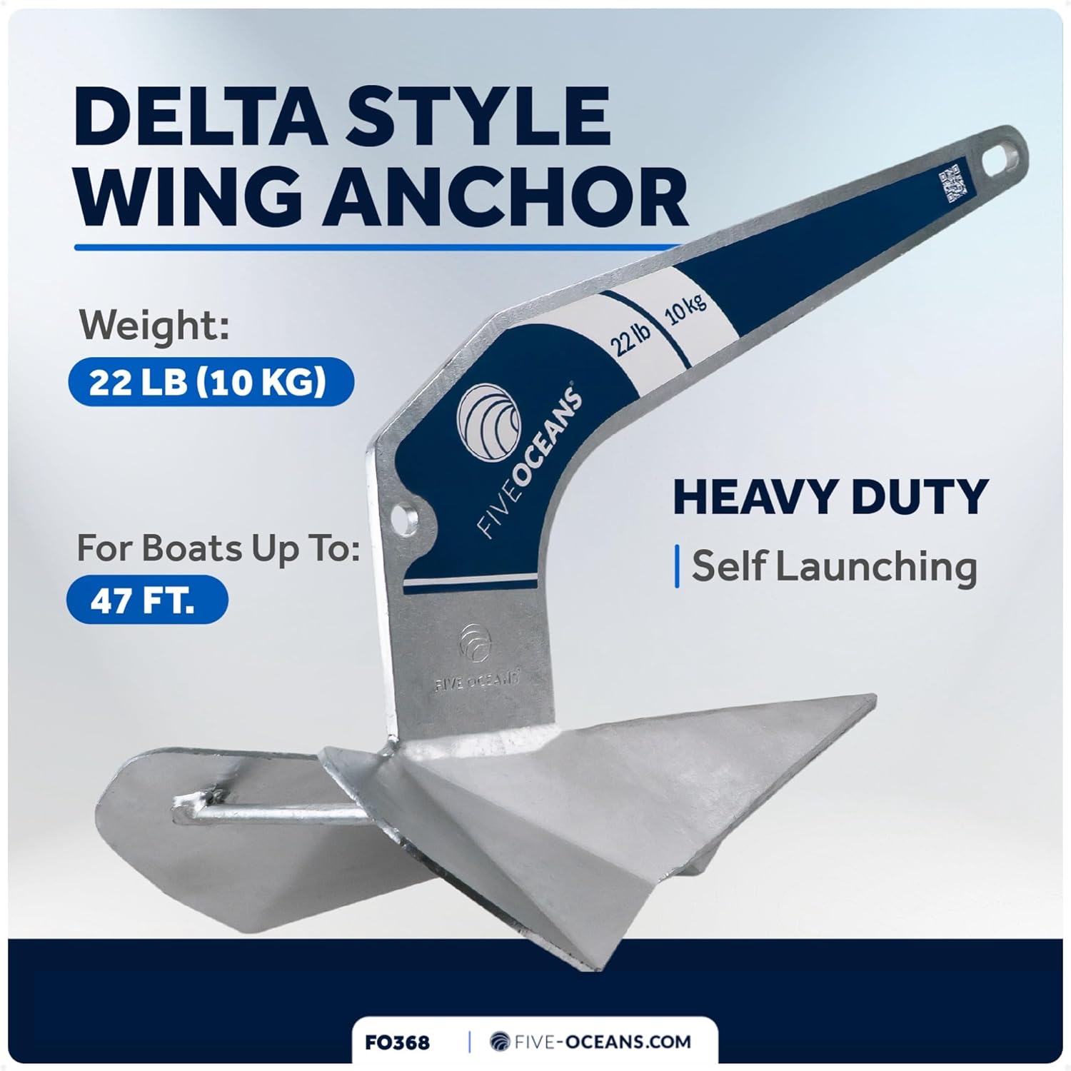 Five Oceans 22lb Delta Style Wing Galvanized Boat Anchor - Inclusive Inc