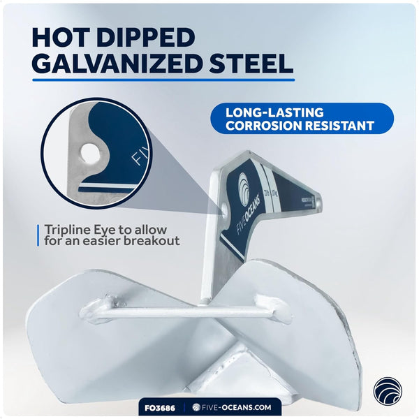 五个海洋22磅三角洲风格的机翼镀锌船锚