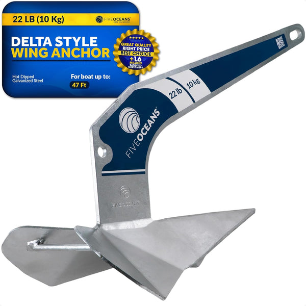 Five Oceans 22lb Delta Style Wing Galvanized Boat Anchor