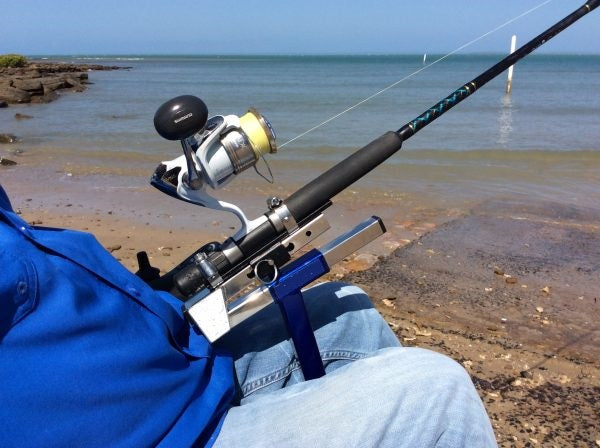 Hands-on Adjustable, Hinged Fish Fighting Rod Holder for Wheelchair Seat Hands-on Adjustable, Hinged Fish Fighting Rod Holder for Wheelchair Seat