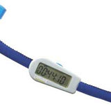 Blue digital timing device with a white display on a white background