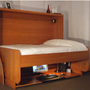Escritorio de transformación horizontal a cama oculta completa (doble) - Arce con acabado de cerezo