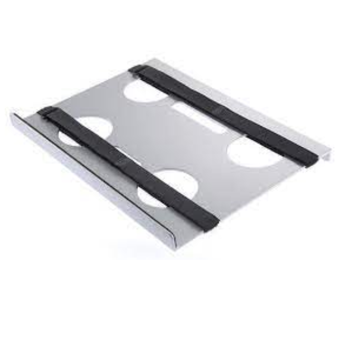 Bandeja de alumínio ventilada para laptop com 2 tiras de fixação de laptop de velcro