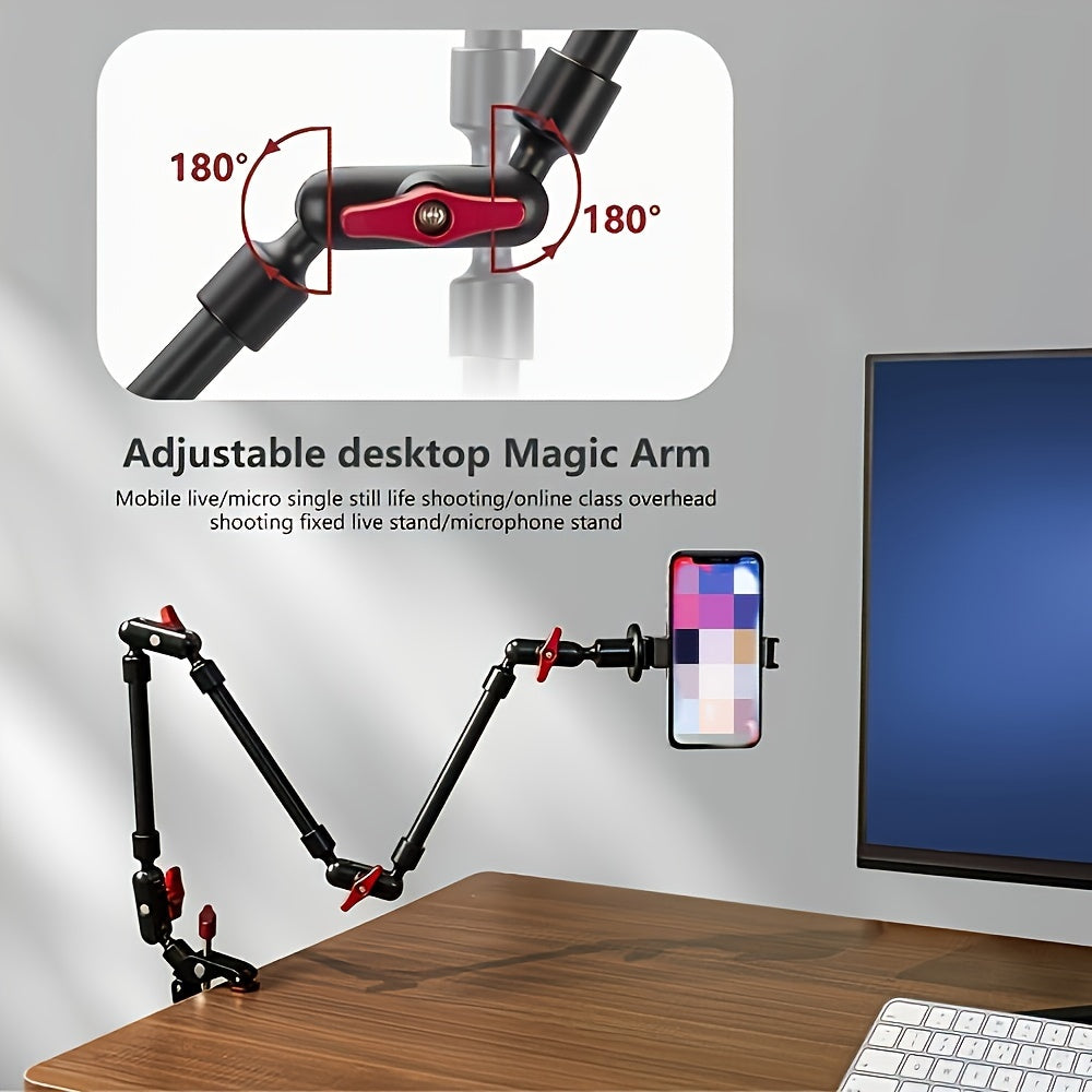 Support du bras de friction - 8 Joint 5 Section en aluminium, multifonctionnel et rotatif + super pince en aluminium
