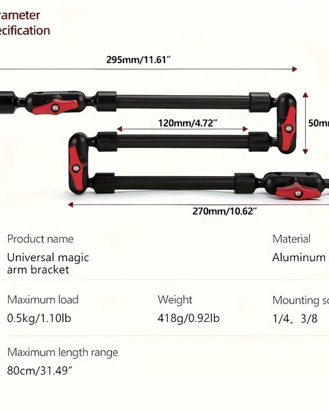 Friktionsarmmontering - 8 Joint 5 -sektion aluminium, multifunktionellt och roterbart + aluminium superklämma