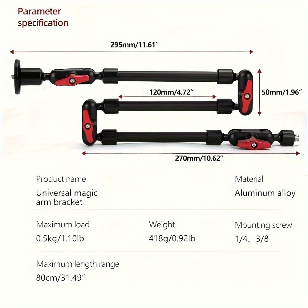 Support du bras de friction - 8 Joint 5 Section en aluminium, multifonctionnel et rotatif + super pince en aluminium