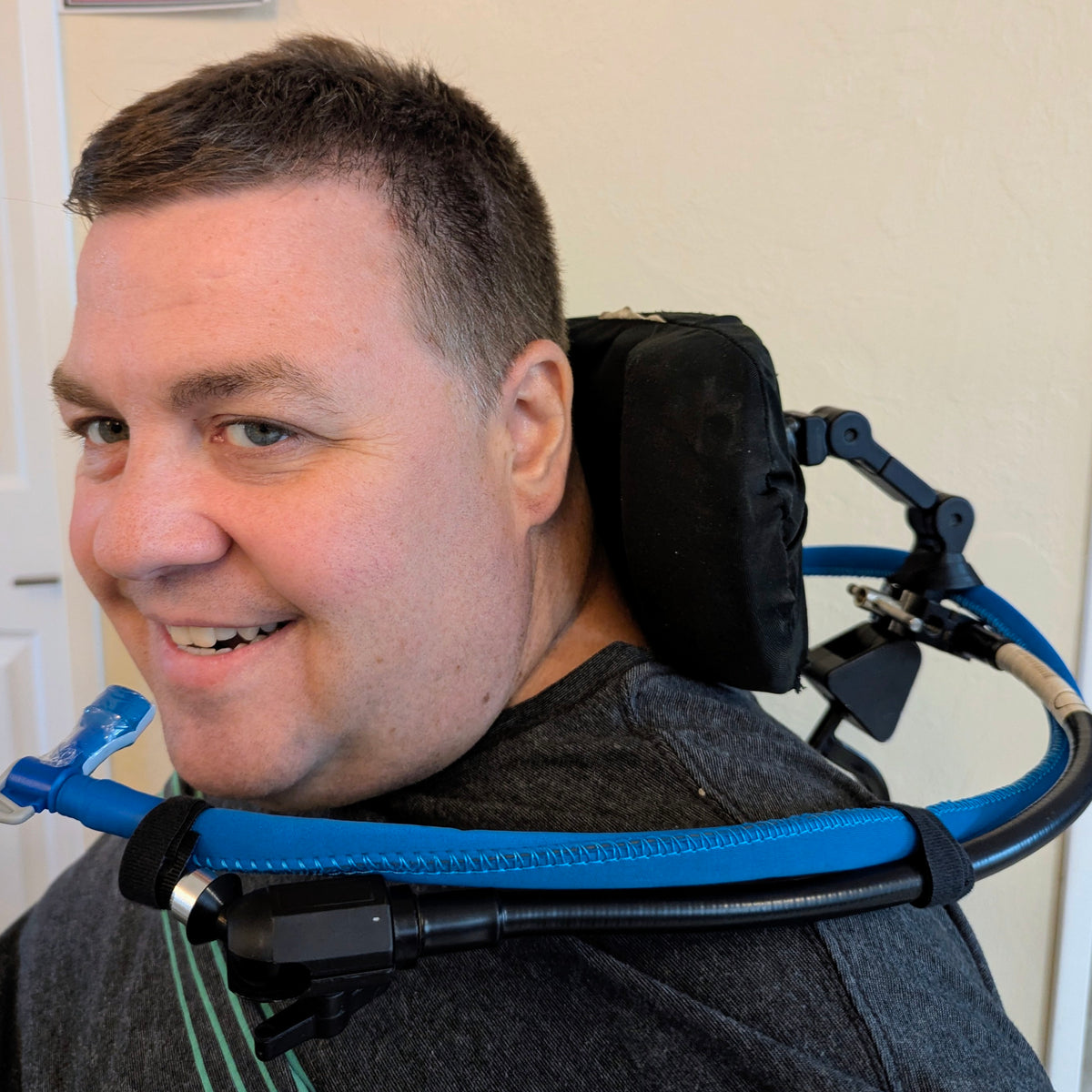 H2O Independent Metered Hydration Kit featuring Camelbak for Wheelchair Headrest Post or Head-of-Bed Mattress Mount
