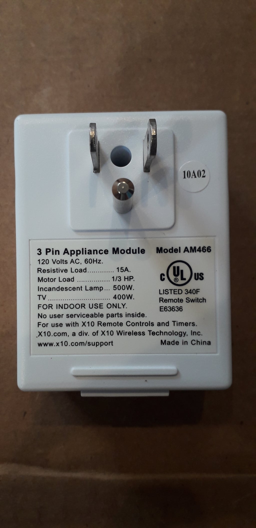 X10 AM466 3 Pin Grounded Appliance Module