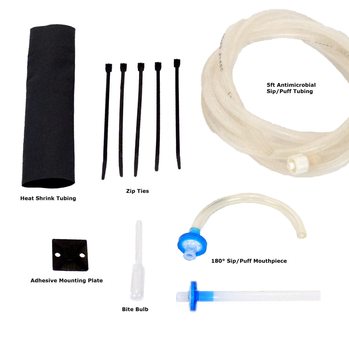 Sip-n-Puff Tubing, Mouthpieces, Bite Bulbs, & Attachment Kit - Vacuum Packed - Broadened Horizons Direct