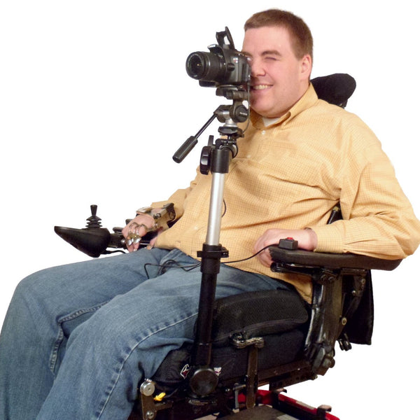 Cabeça de tripé de pan e inclinação motorizada da câmera no suporte para cadeira de rodas com braço robótico