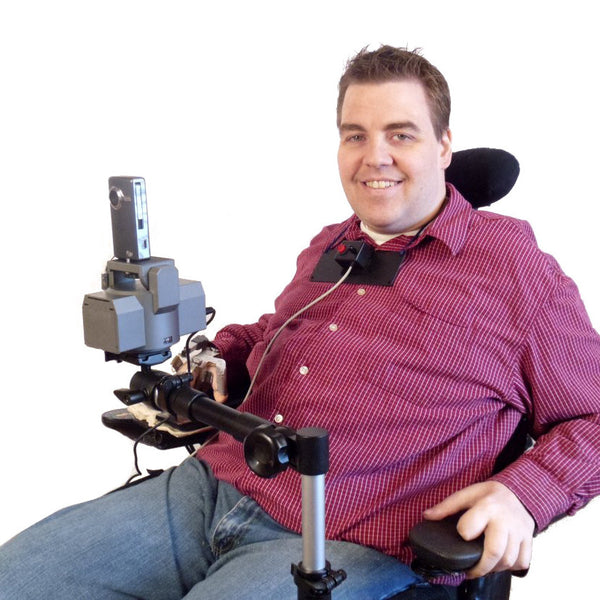 Micro Digital 4-way Chin/Fingertip Joystick with Pushbutton on Neckband worn Controlling more motorized camera tripod head