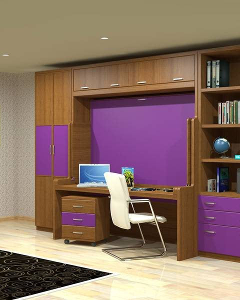 Horizontal Transforming Desk to Full (Double) Hidden Bed - Maple with Cherry Finish - Broadened Horizons Direct