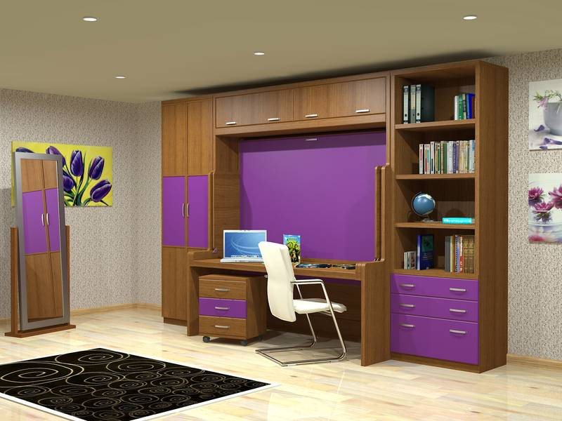 Horizontal Transforming Desk to Full (Double) Hidden Bed - Maple with Cherry Finish - Broadened Horizons Direct