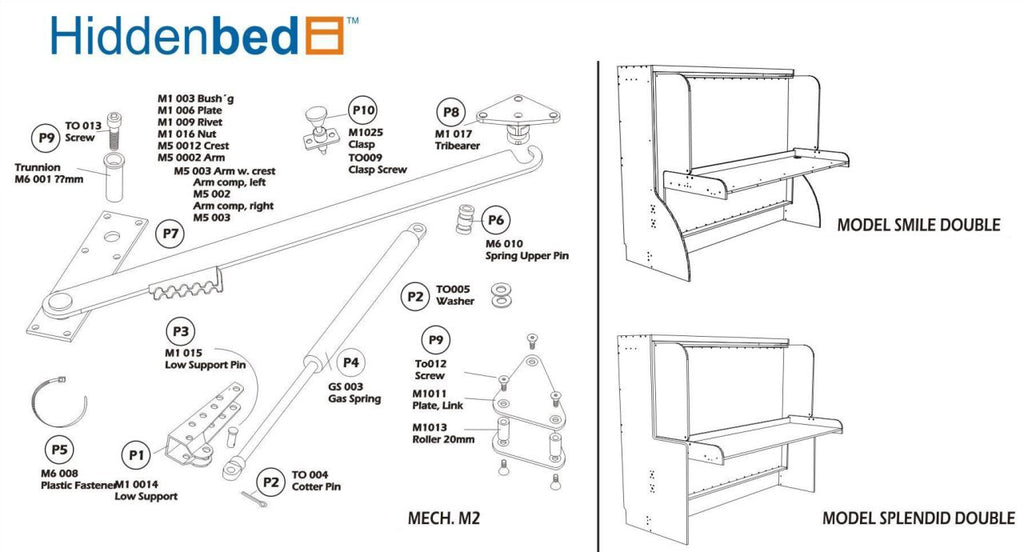 Full (Double) or Queen HiddenBed M2 Mechanism Kit - Broadened Horizons Direct