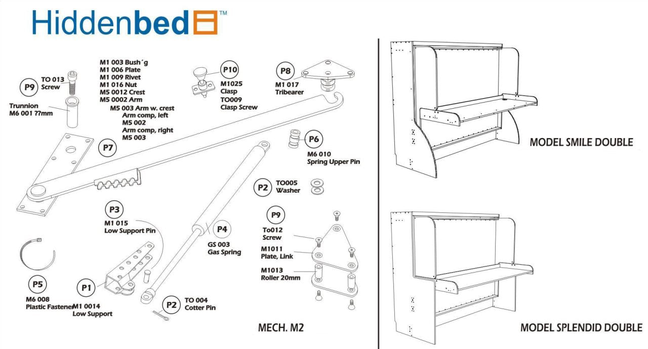 Full (Double) or Queen HiddenBed M2 Mechanism Kit - Broadened Horizons Direct