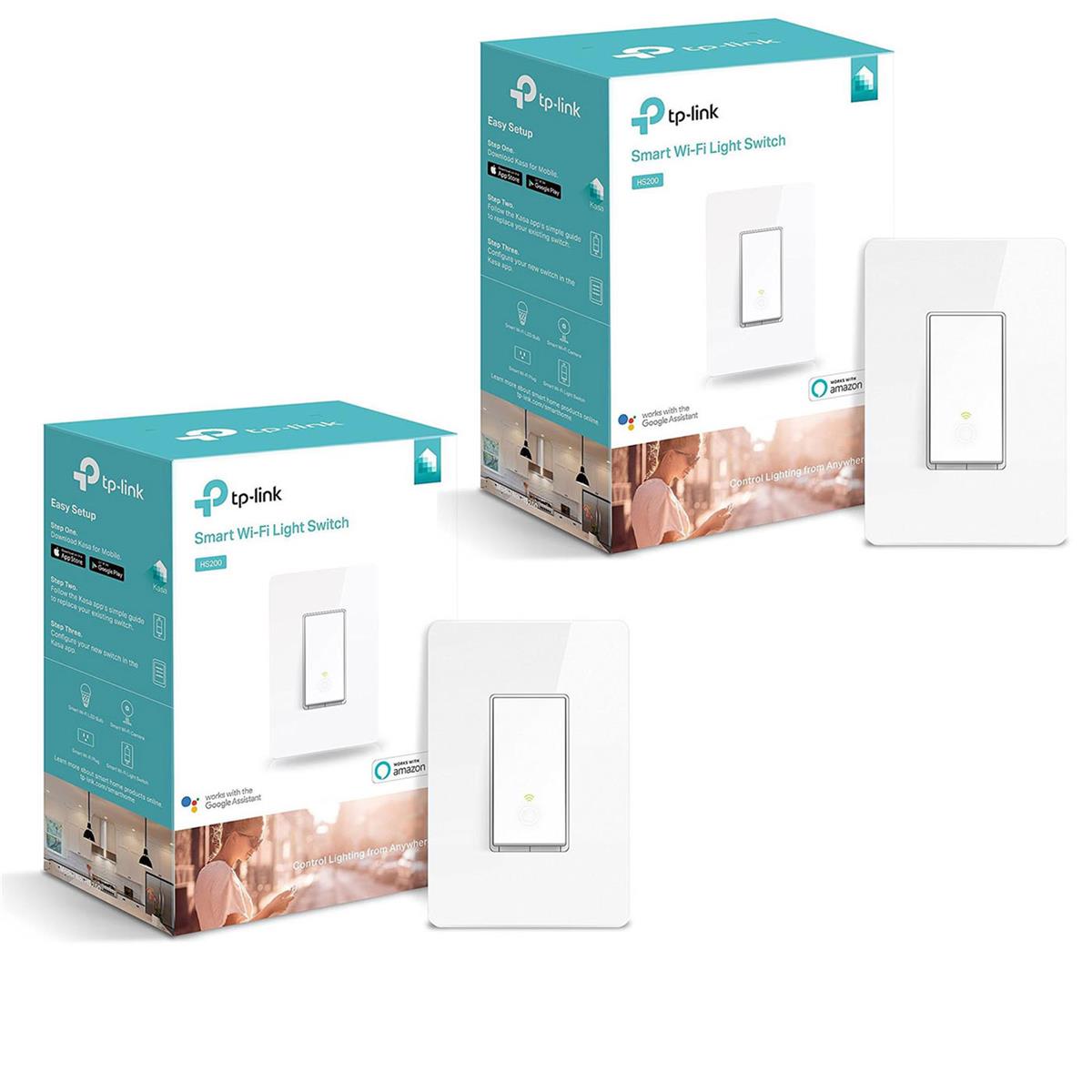 2 Pack TP-Link Smart Wi-Fi Light Switch Works w/ Alexa and Google Home (HS200)
